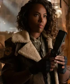 Jurassic World Kayla Watts Aviator Sherpa Leather Jacket