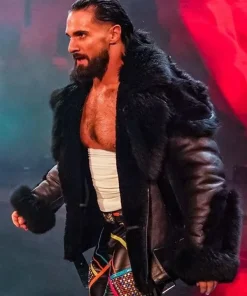 WWE Seth Rollins Black Shearling Jacket