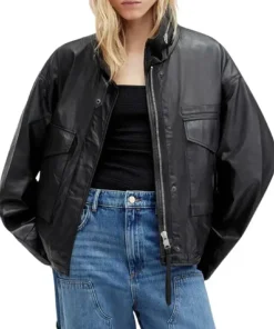 Women Slouchy Black Leather Jacket